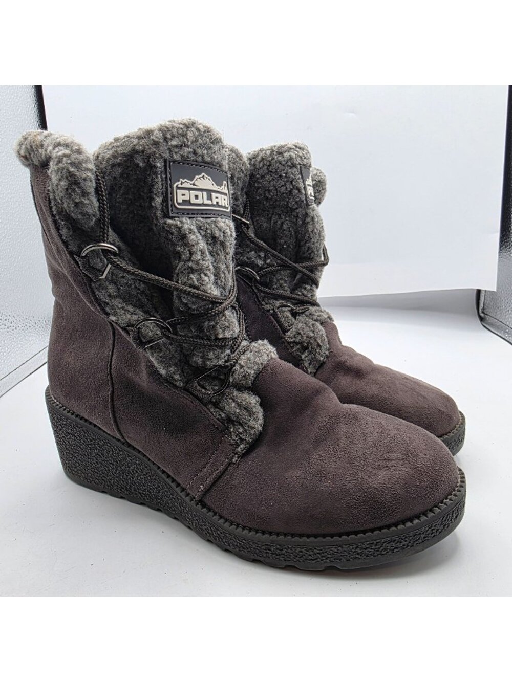 Polar Womens Wedge Boots Womens Size 8 Gray Brown Cozy Winter Outdoors Casaul